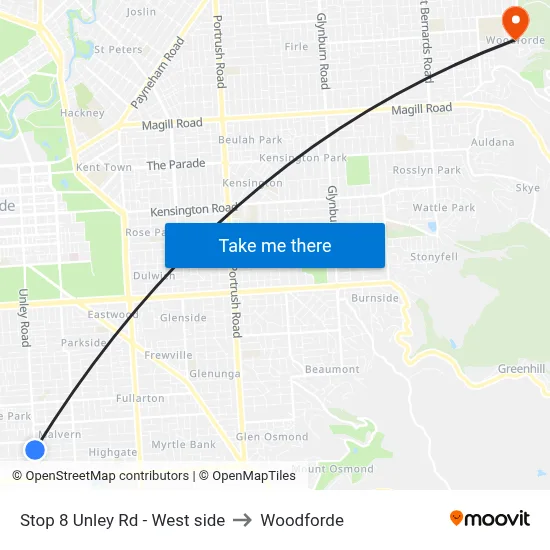Stop 8 Unley Rd - West side to Woodforde map