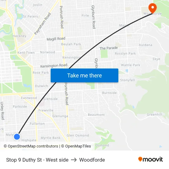 Stop 9 Duthy St - West side to Woodforde map