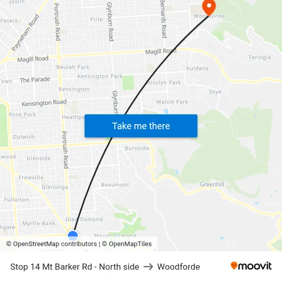Stop 14 Mt Barker Rd - North side to Woodforde map