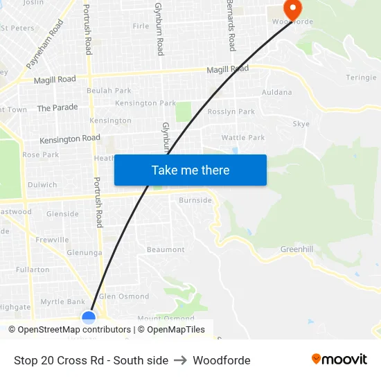 Stop 20 Cross Rd - South side to Woodforde map