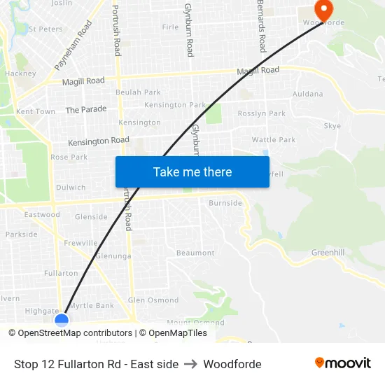 Stop 12 Fullarton Rd - East side to Woodforde map