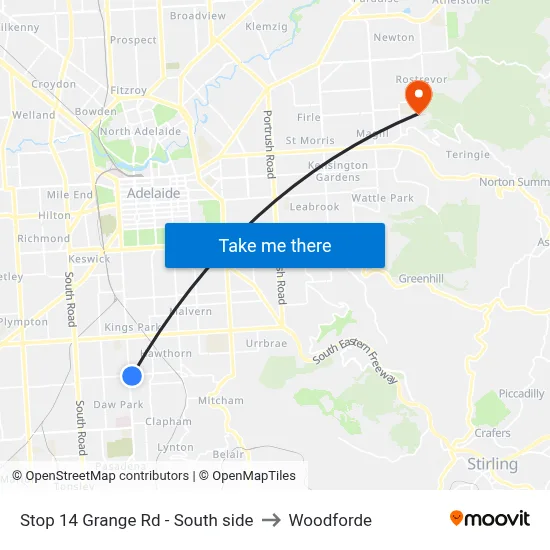 Stop 14 Grange Rd - South side to Woodforde map