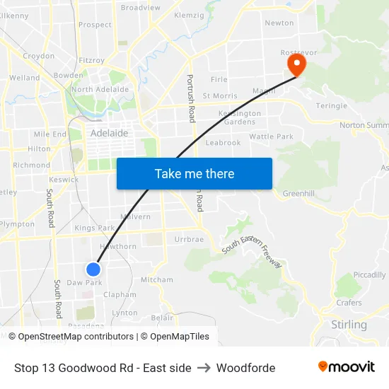 Stop 13 Goodwood Rd - East side to Woodforde map