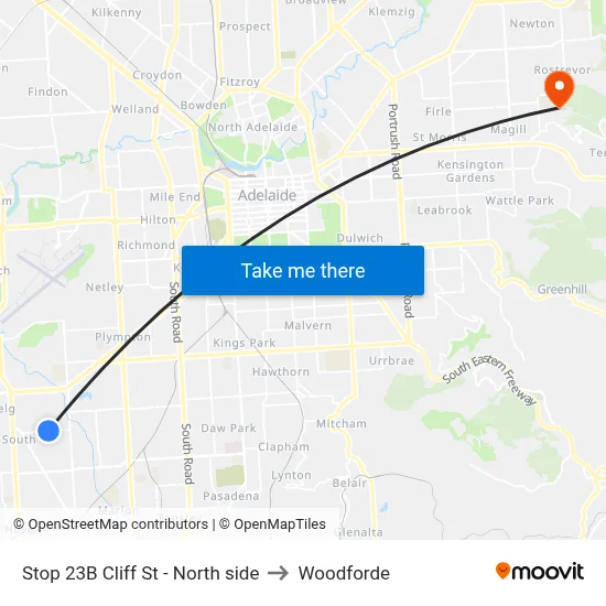Stop 23B Cliff St - North side to Woodforde map