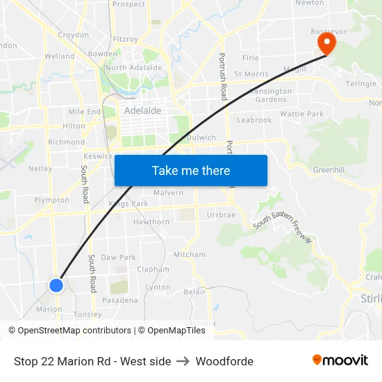 Stop 22 Marion Rd - West side to Woodforde map