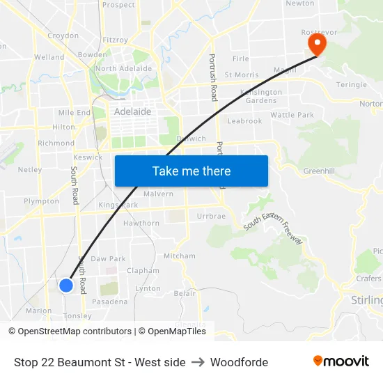 Stop 22 Beaumont St - West side to Woodforde map