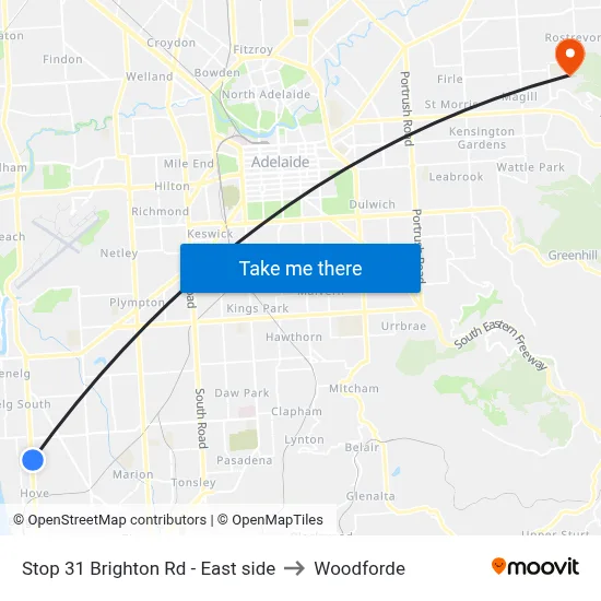 Stop 31 Brighton Rd - East side to Woodforde map