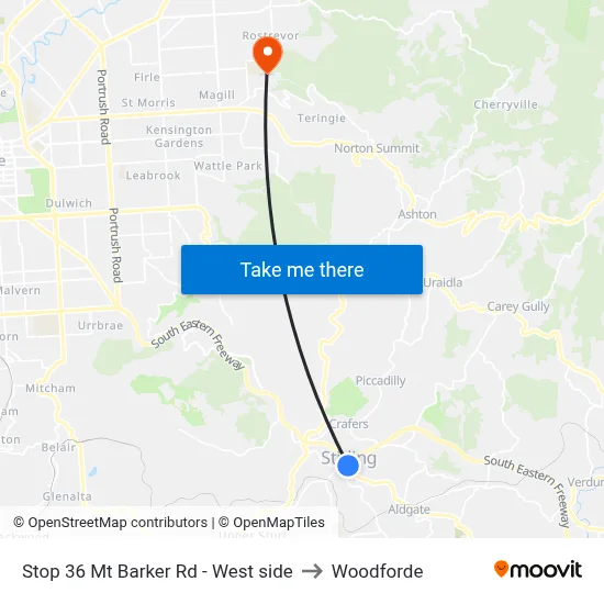Stop 36 Mt Barker Rd - West side to Woodforde map