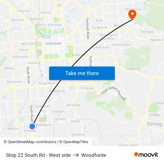 Stop 22 South Rd - West side to Woodforde map