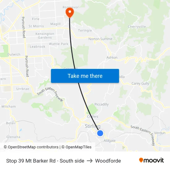 Stop 39 Mt Barker Rd - South side to Woodforde map