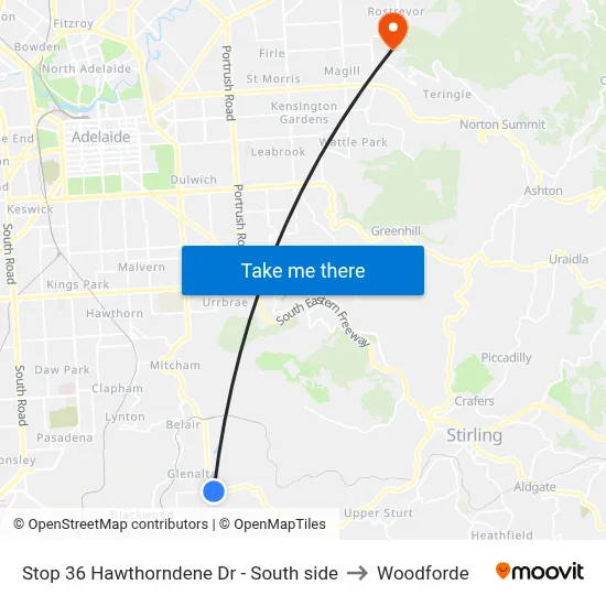 Stop 36 Hawthorndene Dr - South side to Woodforde map