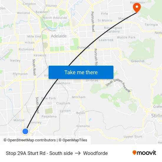 Stop 29A Sturt Rd - South side to Woodforde map