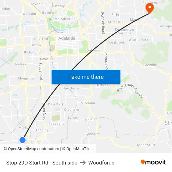 Stop 29D Sturt Rd - South side to Woodforde map