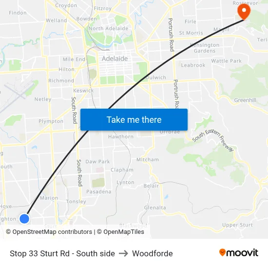 Stop 33 Sturt Rd - South side to Woodforde map
