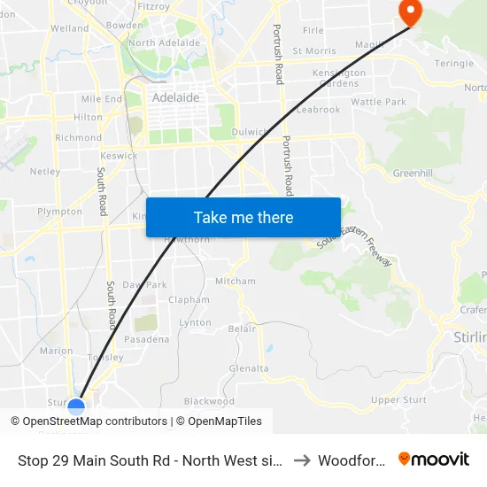 Stop 29 Main South Rd - North West side to Woodforde map