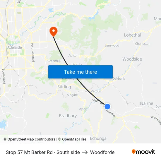 Stop 57 Mt Barker Rd - South side to Woodforde map
