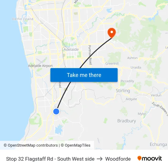 Stop 32 Flagstaff Rd - South West side to Woodforde map