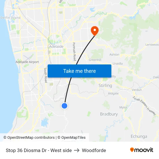 Stop 36 Diosma Dr - West side to Woodforde map