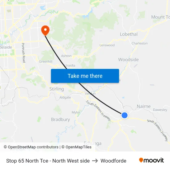 Stop 65 North Tce - North West side to Woodforde map
