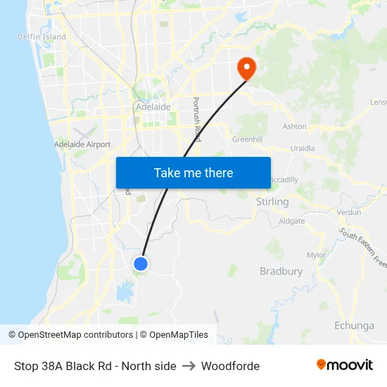 Stop 38A Black Rd - North side to Woodforde map