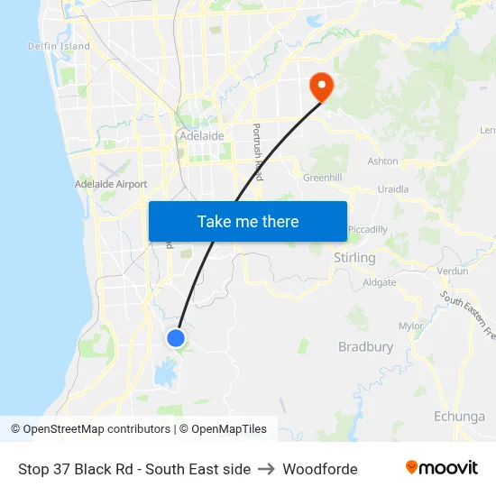 Stop 37 Black Rd - South East side to Woodforde map