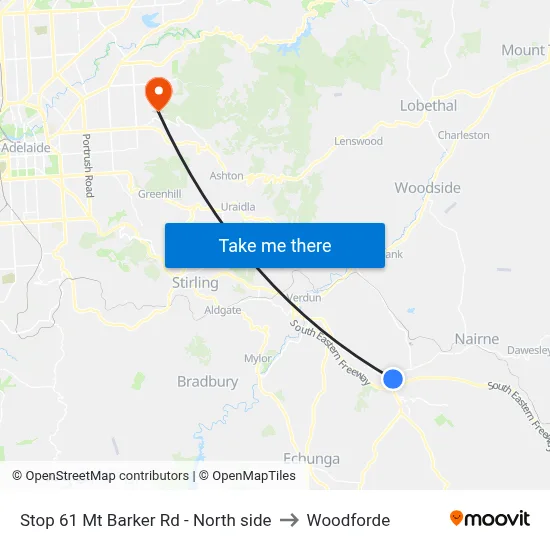 Stop 61 Mt Barker Rd - North side to Woodforde map
