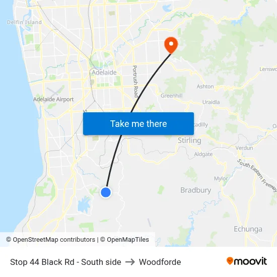 Stop 44 Black Rd - South side to Woodforde map