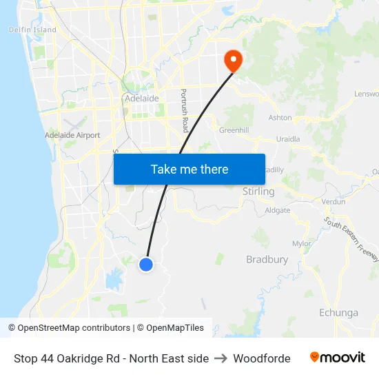 Stop 44 Oakridge Rd - North East side to Woodforde map