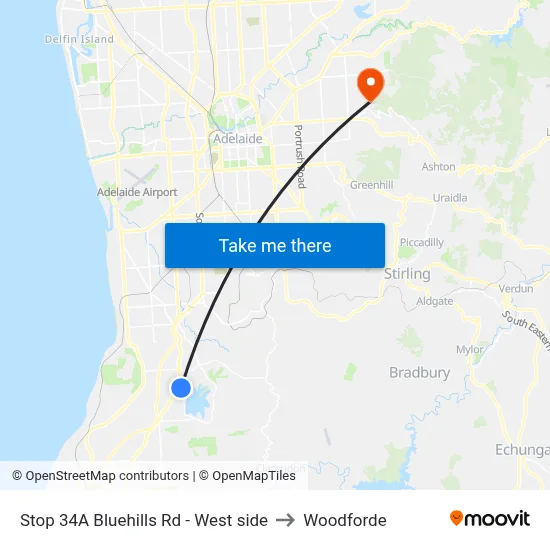 Stop 34A Bluehills Rd - West side to Woodforde map