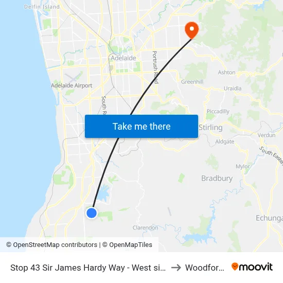 Stop 43 Sir James Hardy Way - West side to Woodforde map
