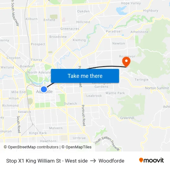 Stop X1 King William St - West side to Woodforde map