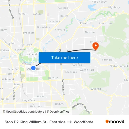 Stop D2 King William St - East side to Woodforde map