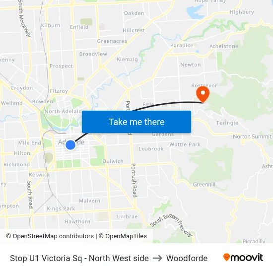 Stop U1 Victoria Sq - North West side to Woodforde map