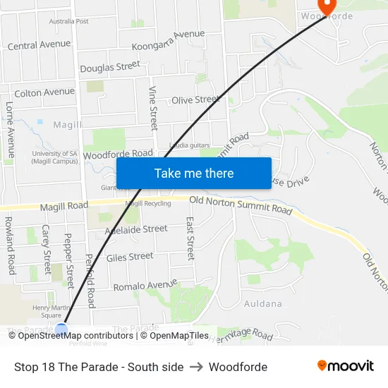 Stop 18 The Parade - South side to Woodforde map