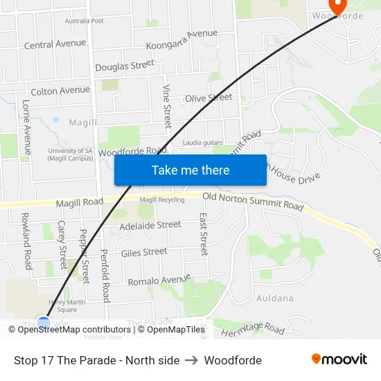 Stop 17 The Parade - North side to Woodforde map
