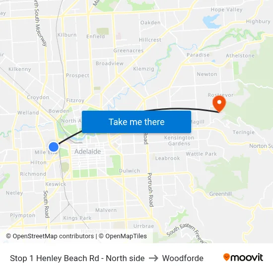 Stop 1 Henley Beach Rd - North side to Woodforde map