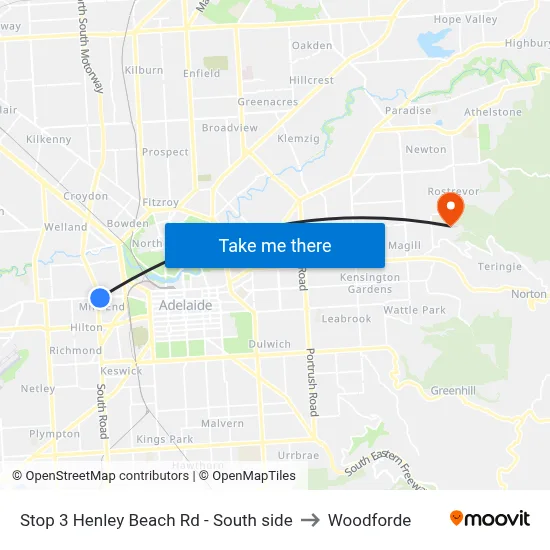 Stop 3 Henley Beach Rd - South side to Woodforde map