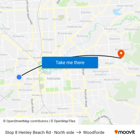 Stop 8 Henley Beach Rd - North side to Woodforde map