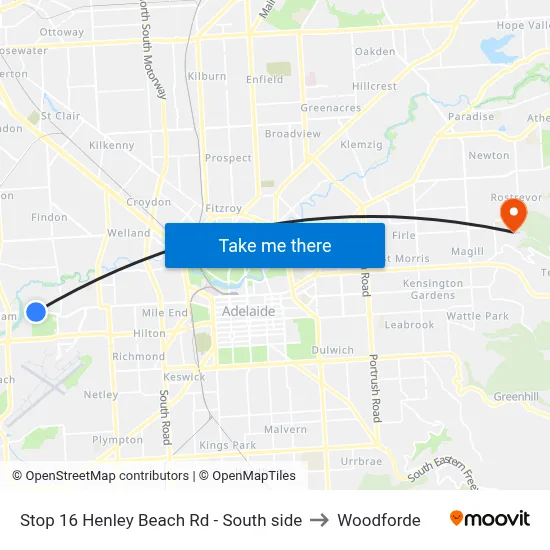 Stop 16 Henley Beach Rd - South side to Woodforde map