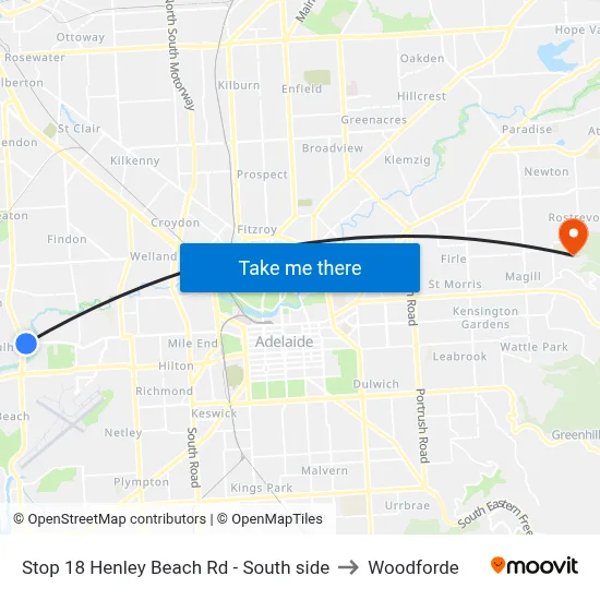 Stop 18 Henley Beach Rd - South side to Woodforde map