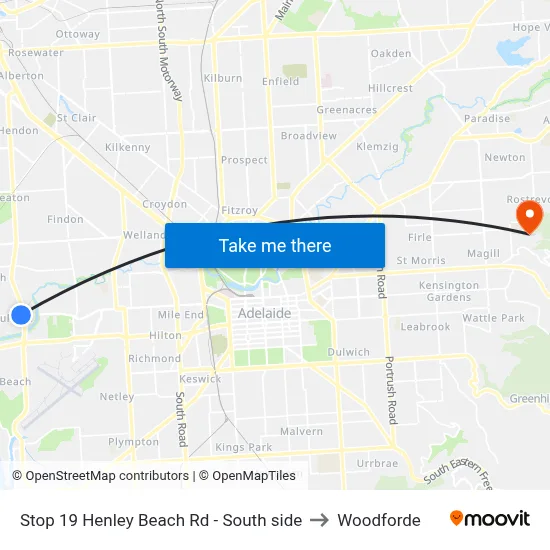 Stop 19 Henley Beach Rd - South side to Woodforde map