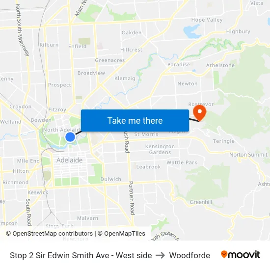 Stop 2 Sir Edwin Smith Ave - West side to Woodforde map