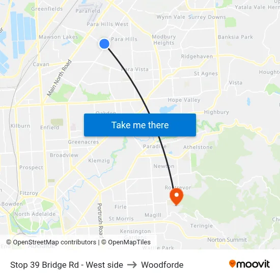 Stop 39 Bridge Rd - West side to Woodforde map