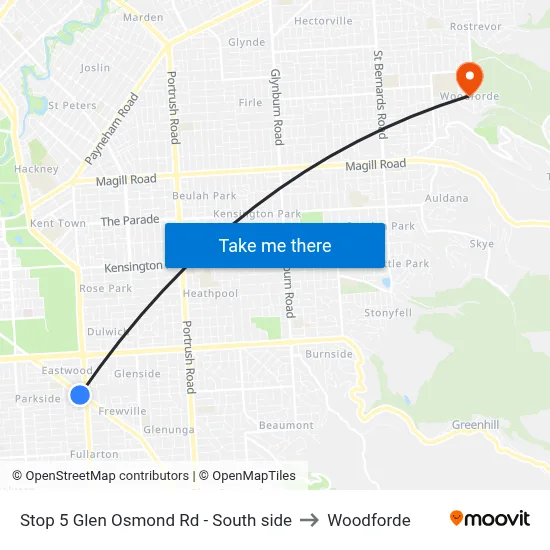Stop 5 Glen Osmond Rd - South side to Woodforde map