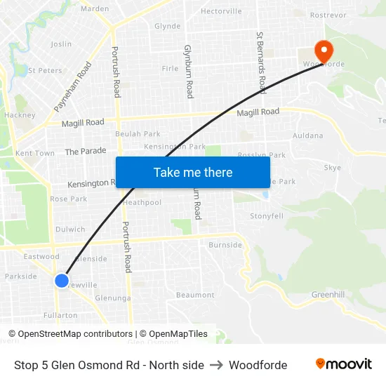 Stop 5 Glen Osmond Rd - North side to Woodforde map