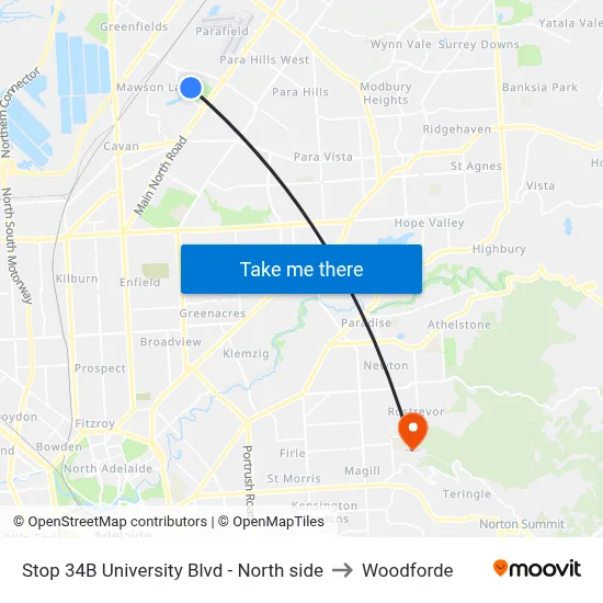 Stop 34B University Blvd - North side to Woodforde map