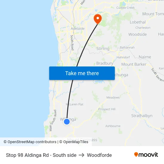 Stop 98 Aldinga Rd - South side to Woodforde map