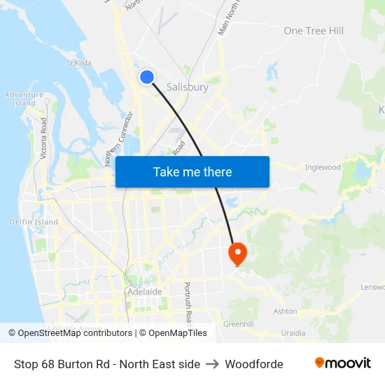Stop 68 Burton Rd - North East side to Woodforde map