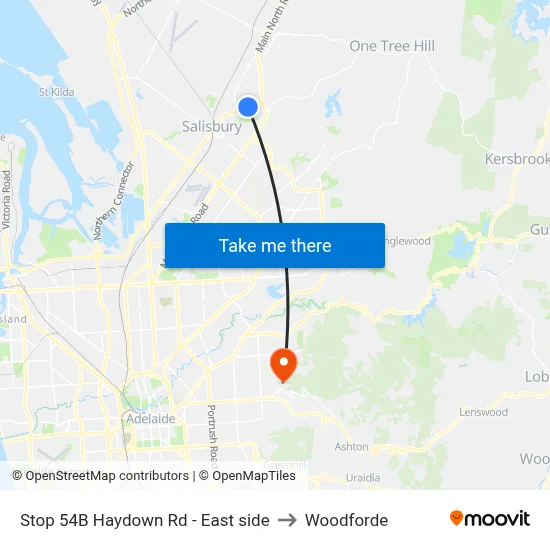 Stop 54B Haydown Rd - East side to Woodforde map