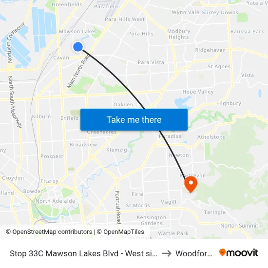 Stop 33C Mawson Lakes Blvd - West side to Woodforde map